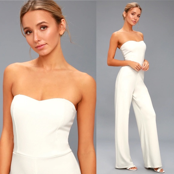 Lulu’s | NWT! Edith White Strapless Wide Leg Jumpsuit Sz: Small - Picture 2 of 7